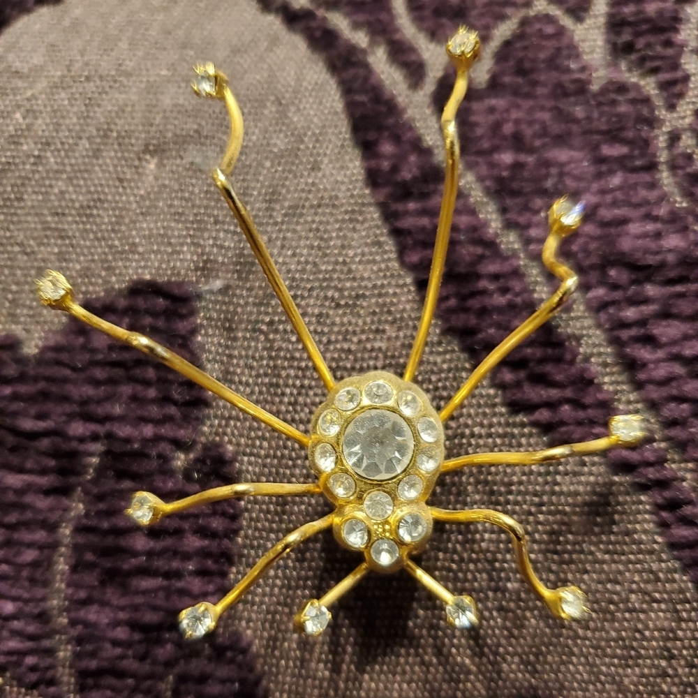 Swarovski Crystal & Gold Colored Metal Spider Pin